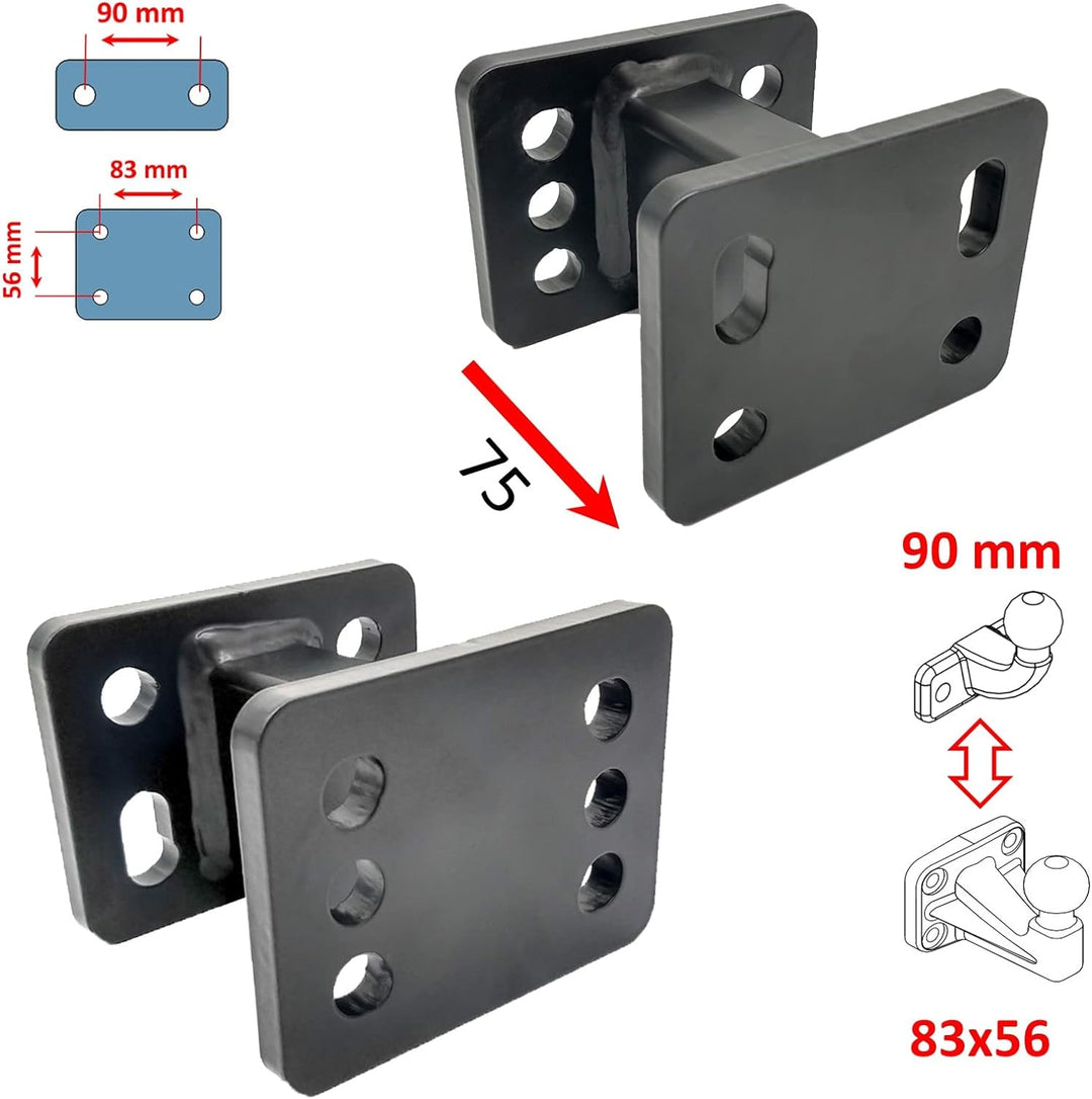 XIMPLIO Adapter Verlängerung Hakenverlängerung für Flanschkugel Anhängerkupplung AHK mit ABE (75 mm)