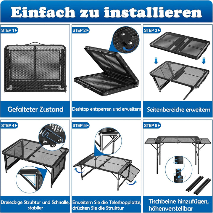 AufuN Tragbare Campingtische 90x60x39cm, 2 Höhenverstellbar Klappbarer Multifunktionstisch, Grilltis