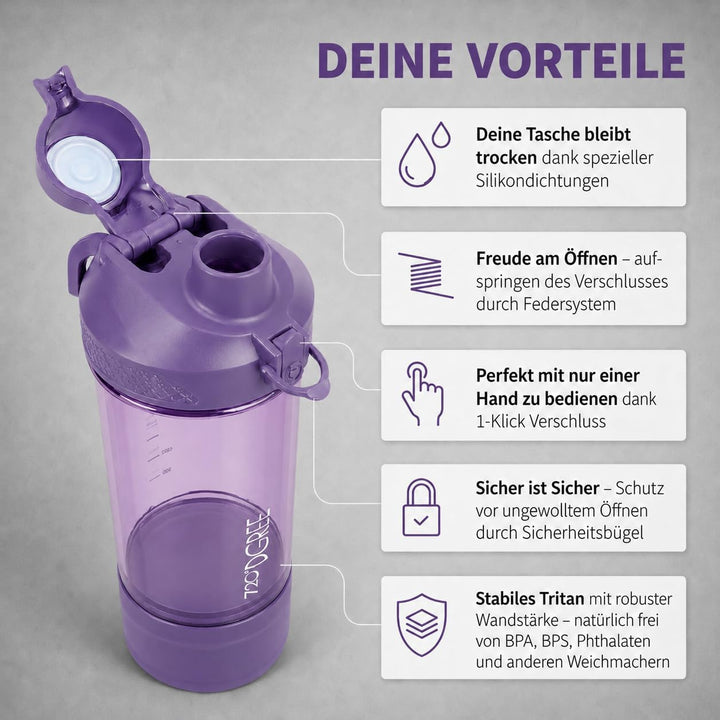 720°DGREE Protein Shaker mit Pulverfach 550ml “uberShaker“ – Auslaufsicher, BPA-Frei, Skala, Spiralm