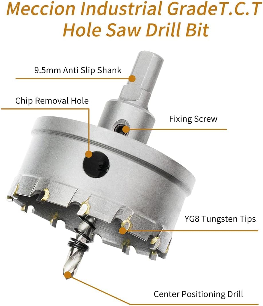 Meccion Lochsäge Hartmetall-Bohrer, Hochwertiger TCT Metall Lochsäge Bohrer für Edelstahl, Eisen, Le