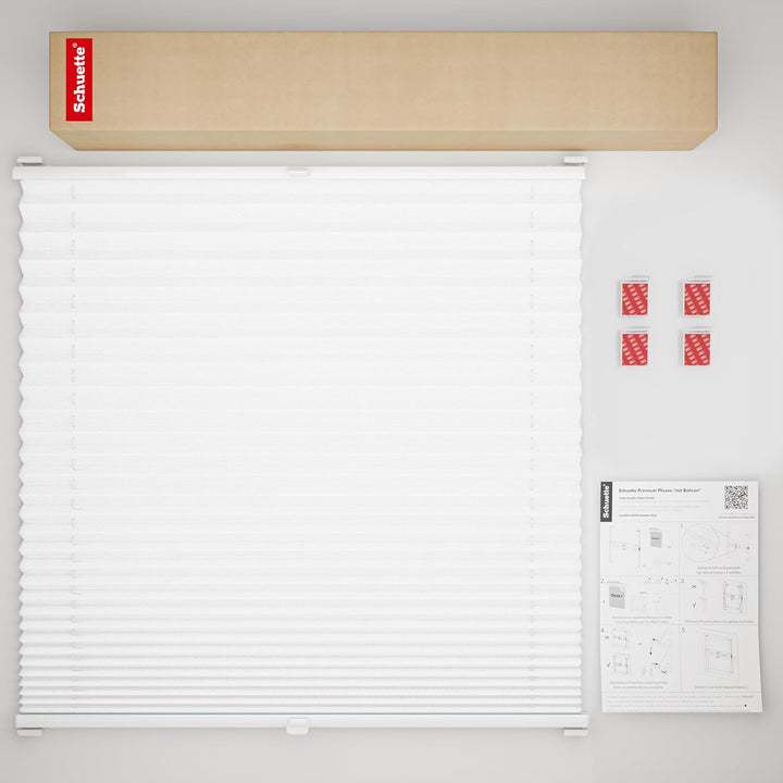 Schuette® Plissee ohne Bohren zum Kleben ● Premium Kollektion: White Day (Weiss) ● 65x100cm (Breite