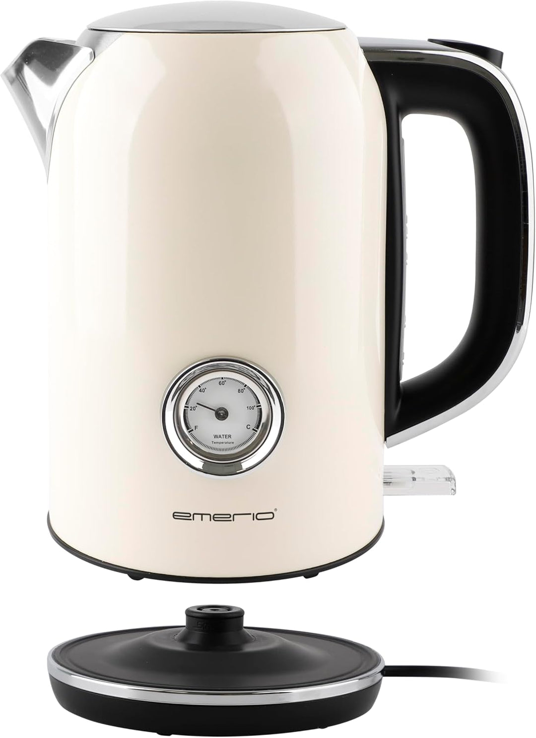 EMERIO Wasserkocher Retro Style | 2200 Watt | 1.7 Liter | Edelstahlgehäuse | Wasserstandsanzeige | W