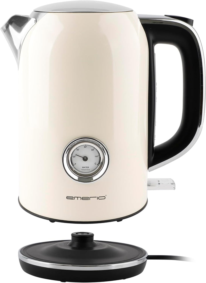 EMERIO Wasserkocher Retro Style | 2200 Watt | 1.7 Liter | Edelstahlgehäuse | Wasserstandsanzeige | W