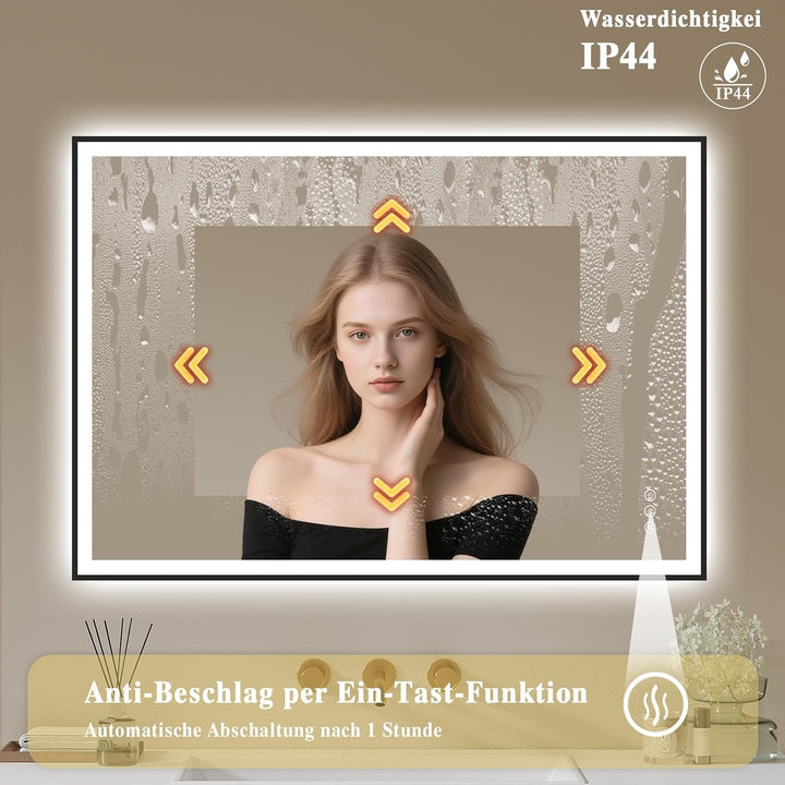 Badspiegel-mit-Beleuchtung 80x60 - LED Badezimmerspiegel mit Bluetooth - Badezimmer Spiegel mit Bele