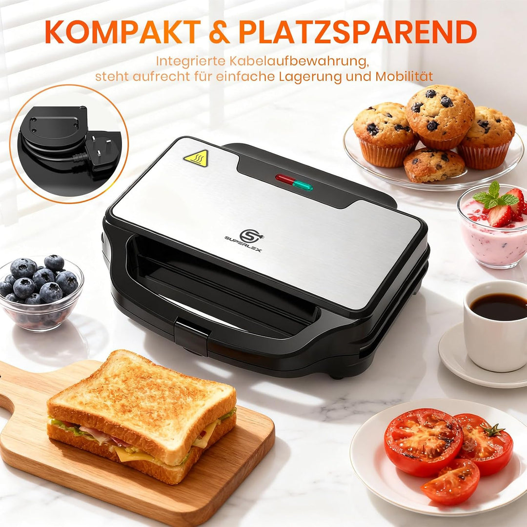 Sandwichmaker 1000W Sandwichtoaster Kontaktgrill Sandwich Grill | Mit Antihaftbeschichtung Schnelle
