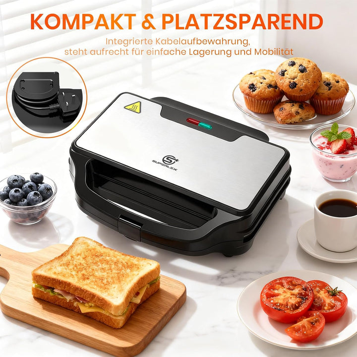 Sandwichmaker 1000W Sandwichtoaster Kontaktgrill Sandwich Grill | Mit Antihaftbeschichtung Schnelle