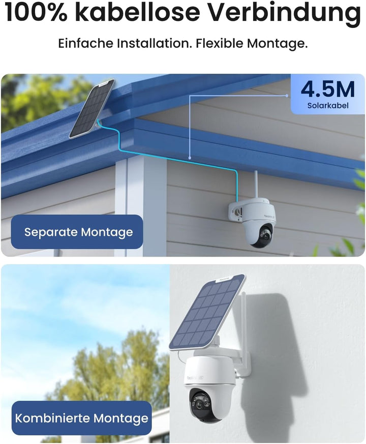Reolink 4K PT Solar Überwachungskamera Aussen Set Outdoor Akku mit Home Hub, 360° Schwenkbare, Farbn