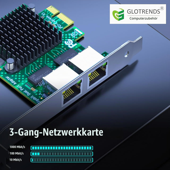 GLOTRENDS LE8202 2-Port Gigabit PCIe Ethernet Netzwerkkarte, 2 x RTL8111H Chip, 2 x RJ45 LAN Port, P