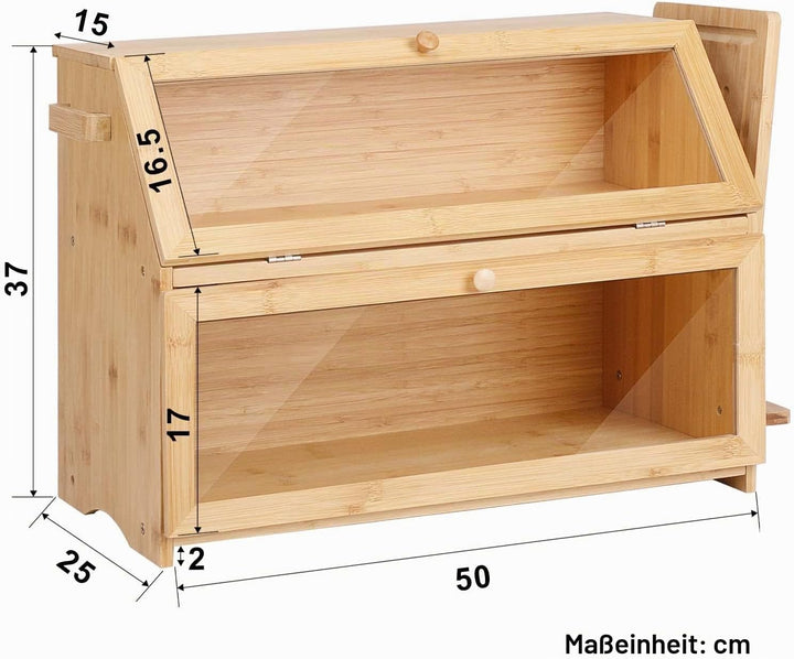 Leader Accessories Bambus Brotkasten 2 Etagen Brotbehälter mit Brotschneidebrett lebensmittelecht Br