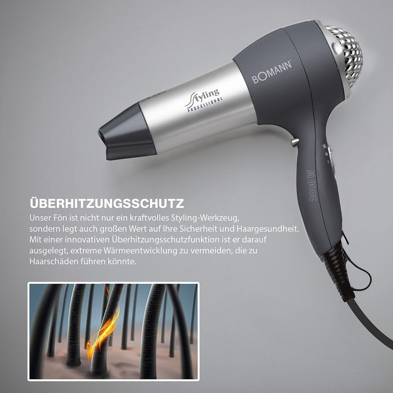 Bomann® Haartrockner mit Diffusor & Formdüse | Hair Dryer mit "Cool Shot" für glänzendes Haar | Haar