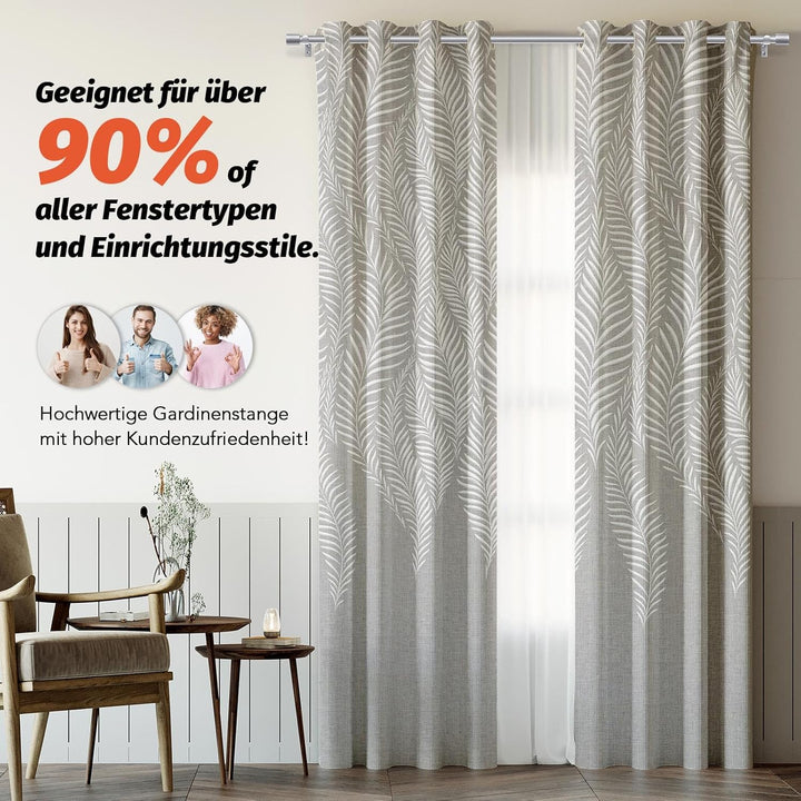Silber Gardinenstange Vorhangstange Ausziehbar Curtain Rod Gardinenstangen für Fenster Outdoor (Silb