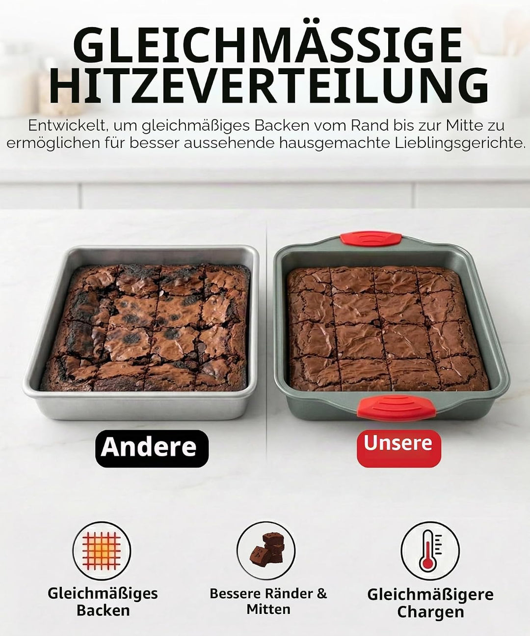 Boxiki Kitchen Nicht klebende, quadratische Backform aus Stahl 8x8, langlebige, praktische und hochw