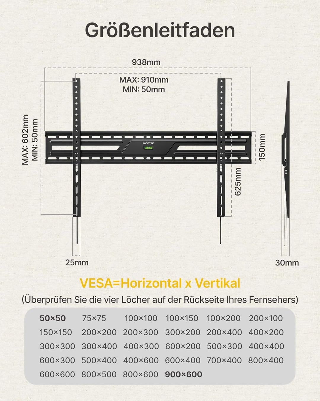 monTEK Ultradünn TV Wandhalterung für 50-100 Zoll LCD/LED/Plasma Fernseher Flach&amp;Curved, TV Halterun