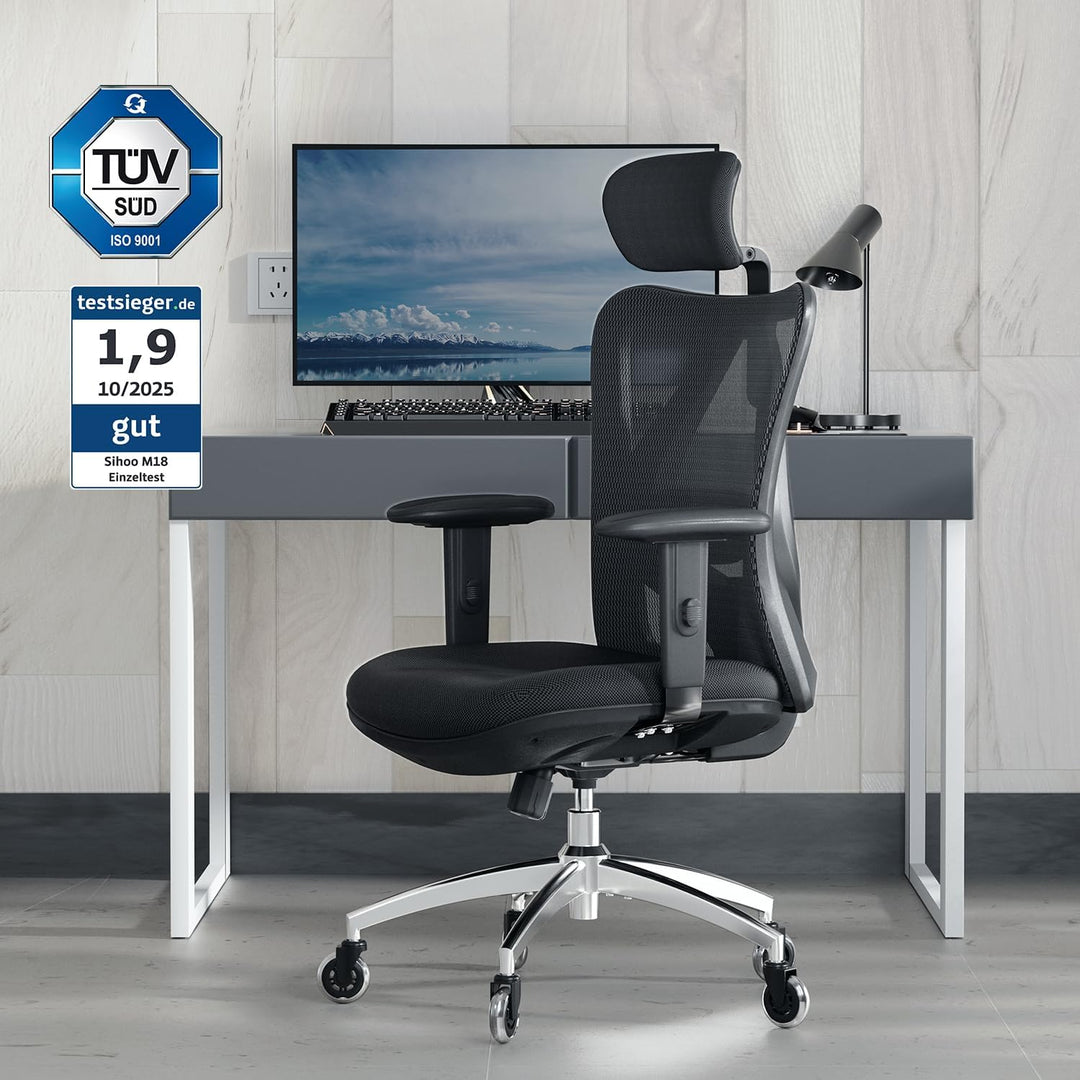 SIHOO Ergonomischer Schreibtischstuhl, Drehstuhl hat Verstellbarer Lordosenstütze, Kopfstütze und Ar