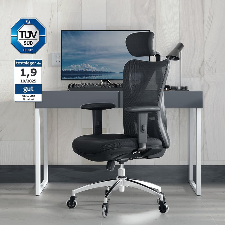 SIHOO Ergonomischer Schreibtischstuhl, Drehstuhl hat Verstellbarer Lordosenstütze, Kopfstütze und Ar
