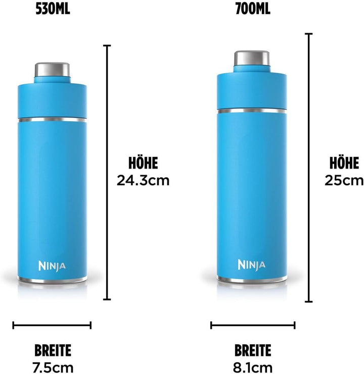 Ninja Thirsti Wasserflasche, Thermobecher to go, Tropenblau, DW1801EUUKSB | 530 ml, auslaufsicherer