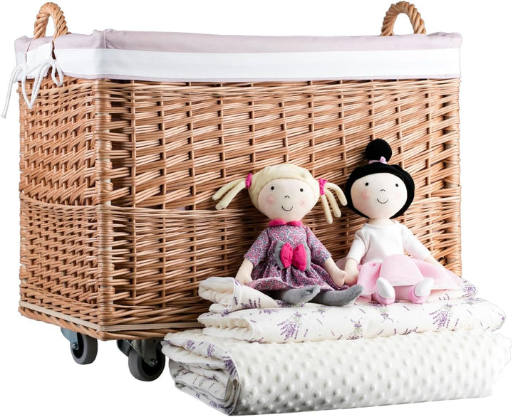 e-wicker24 Weidenkorb Aufbewahrungskorb rechteckiger Wäschekorb aus Weidengeflecht mit Rollen und St