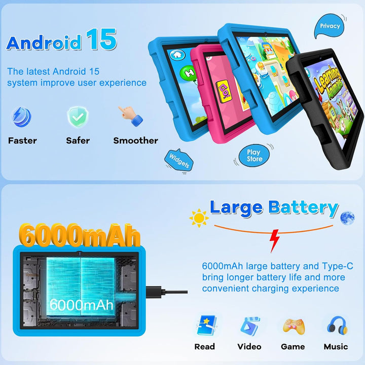 DMOAO Kinder Tablet 10 Zoll Android 15 mit 30GB RAM + 64GB ROM(2TB), 5G WLAN 6, Widevine L1, Elterli