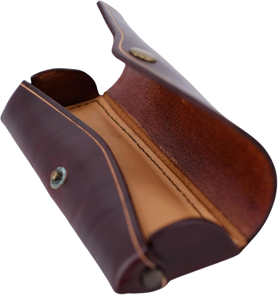 Mika Unisex Brillenetui Gross aus Echt Leder/Sattelleder, Etui für Brillen und Sehhilfen, Sonnenbril
