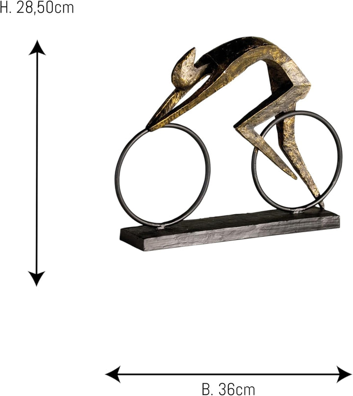 Casablanca - Deko Skulptur Racer Farhrad Fahrer aus Poly - bronzefarben Schwarze Metallbasis - Breit