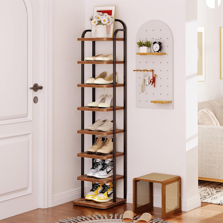 Dripex Vertikales Schuhregal mit 8 Ebenen, Schuhablage schmal Metall, Verstellbar Ablage, platzspare