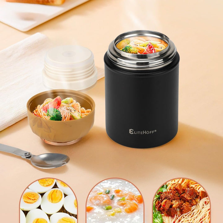 EliteHoff Thermobehälter für Essen, 500 ml, Wärmebehälter für Speisen aus Edelstahl mit Löffel, Ausl