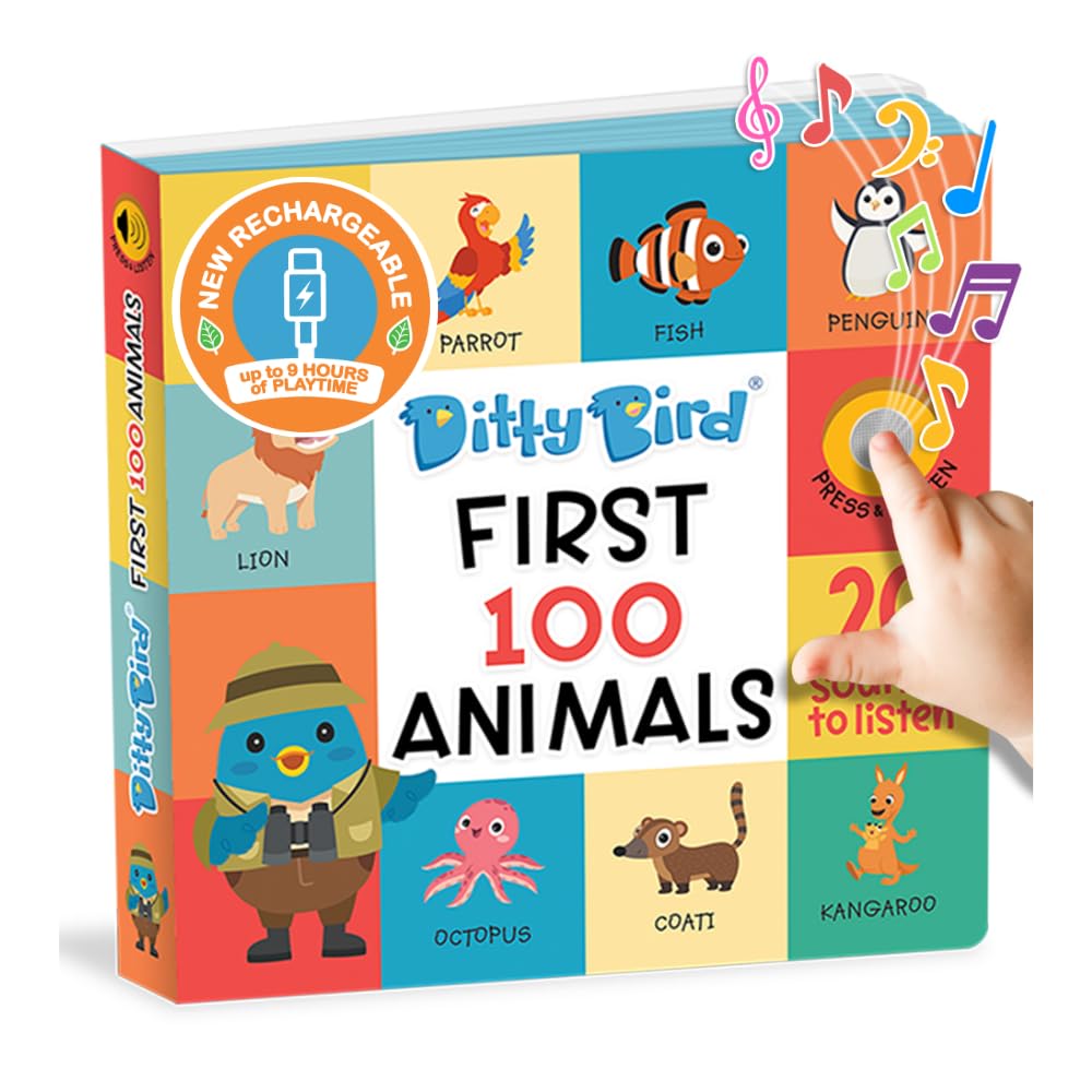 Ditty Bird Sprechende Bücher 100 Tiere | 100 Wörter für Vokabel- und Sprachlernen | Pappbücher für K