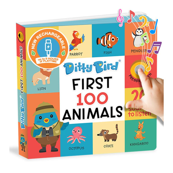 Ditty Bird Sprechende Bücher 100 Tiere | 100 Wörter für Vokabel- und Sprachlernen | Pappbücher für K