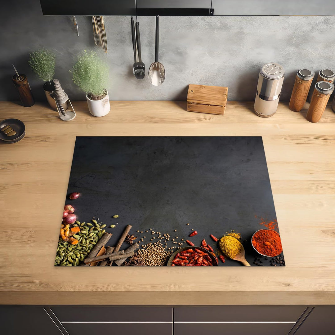 KitchenYeah© Herdabdeckplatte Einteilig Ceranfeld Abdeckplatte Küche Deko Gewürze &amp; Kräuter 52L x 65