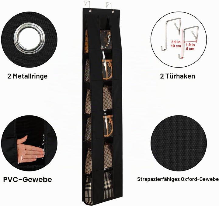 Lirex Tür Handtaschen Organizer, Platzsparende Aufbewahrung für Handtaschen und Kleidung, Inklusive