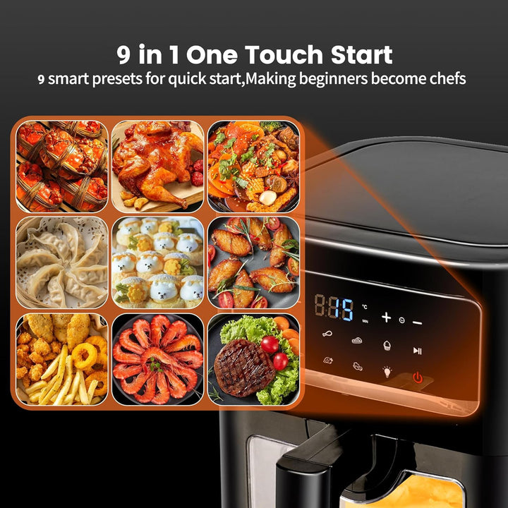 7L Heissluftfritteuse mit Sichtfenster | Airfryer Klein Eingebaute Beleuchtung, 9-in-1 Kochprogramme