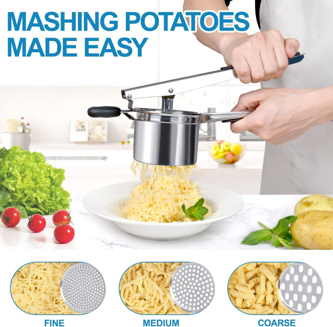 Kartoffelpresse, Sopito Kartoffelstampfer mit 3 Austauschbare Sieb, Kartoffelpresse Edelstahl für Fl