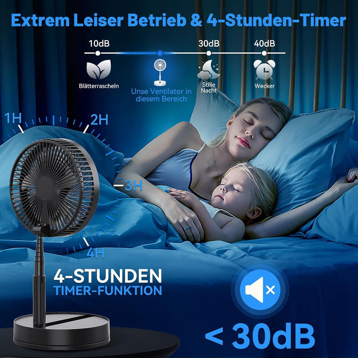 Standventilator, tragbar, leise, 8,6 Zoll, schwarz, Lüfter mit Fernbedienung, 4 Geschwindigkeitsstuf