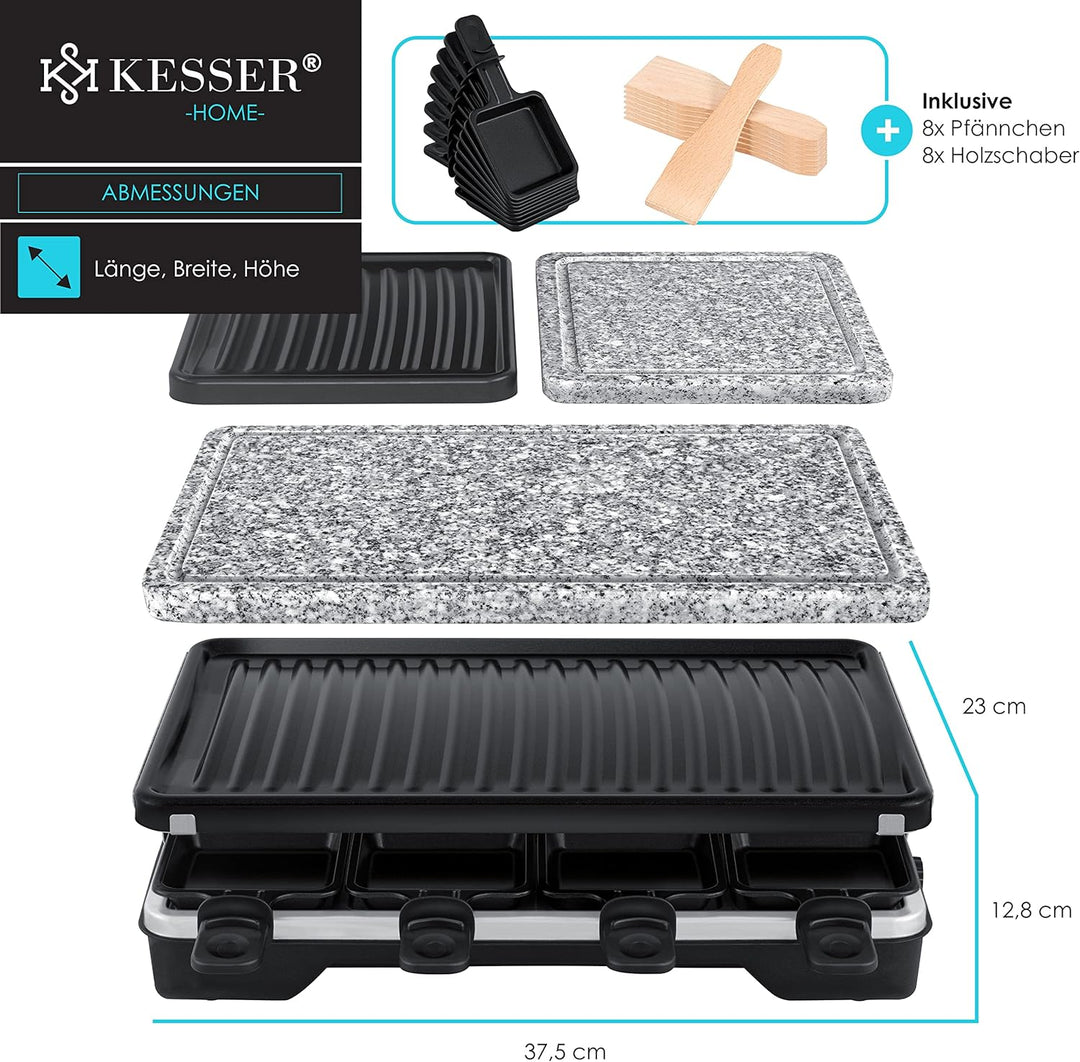 KESSER® Raclette-Grill mit Naturgrillstein, Grillplatte Tischgrill für 8 Personen, Elektrogrill Racl