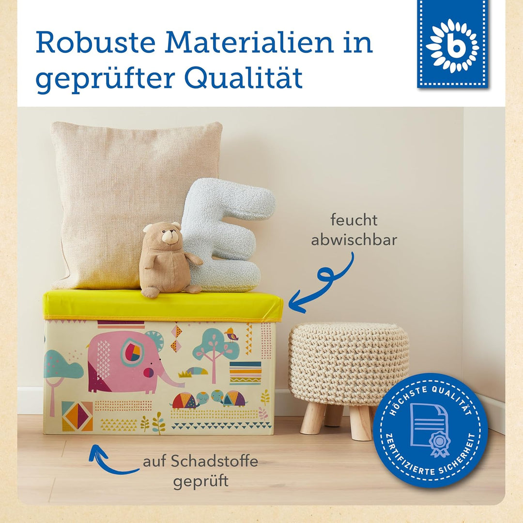 Bieco Aufbewahrungsbox mit Deckel Kinder Zoos, faltbar, Sitzhocker mit Sitzgelegenheit, und Polsteru