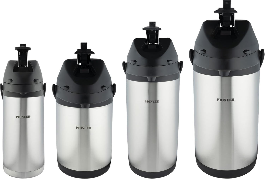 Pioneer Airpot Isolier-Pumpkanne, 3 Liters, Edelstahl-Getränkespender, Doppelwandig mit Griff, Bis z