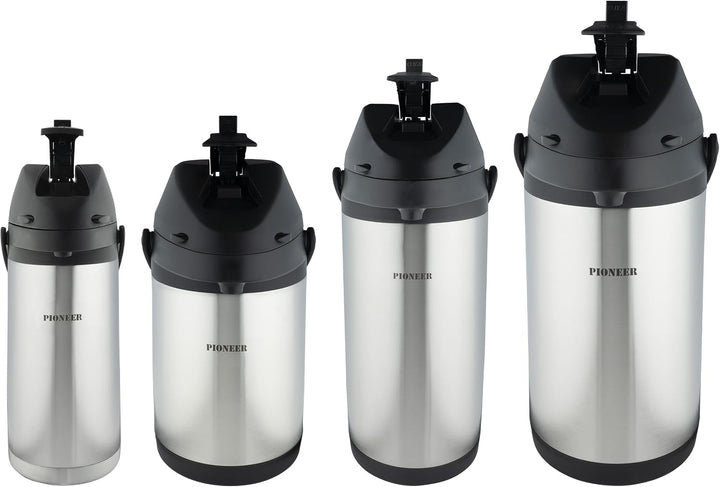 Pioneer Airpot Isolier-Pumpkanne, 3 Liters, Edelstahl-Getränkespender, Doppelwandig mit Griff, Bis z