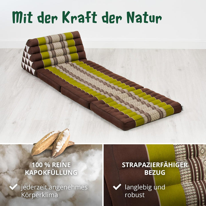 livasia Thaikissen 3 Auflagen extrahoch - 185x55x8cm - Dreieckskissen mit Klappmatratze, Kapok, Jumb