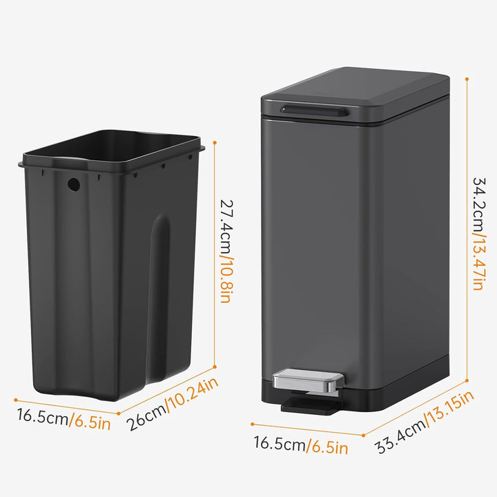 Mbillion Mülleimer Bad 10 Liter Slim Design Treteimer mit starkem Pedal, Edelstahl Rechteckiger Müll