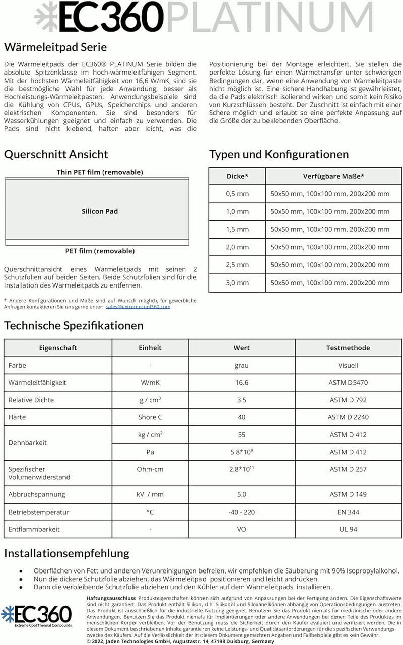 EC360® PLATINUM 16,6W/mK Wärmeleitpad (50 x 50 x 2,5 mm), 50 x 50 x 2,5 mm