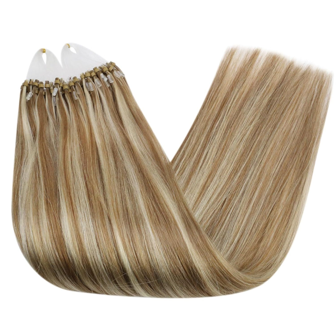 Ugeat Echthaar Extensions Microring 55cm Remy Echthaar Extensions Bondings P10/613 Hellbraun Highlig