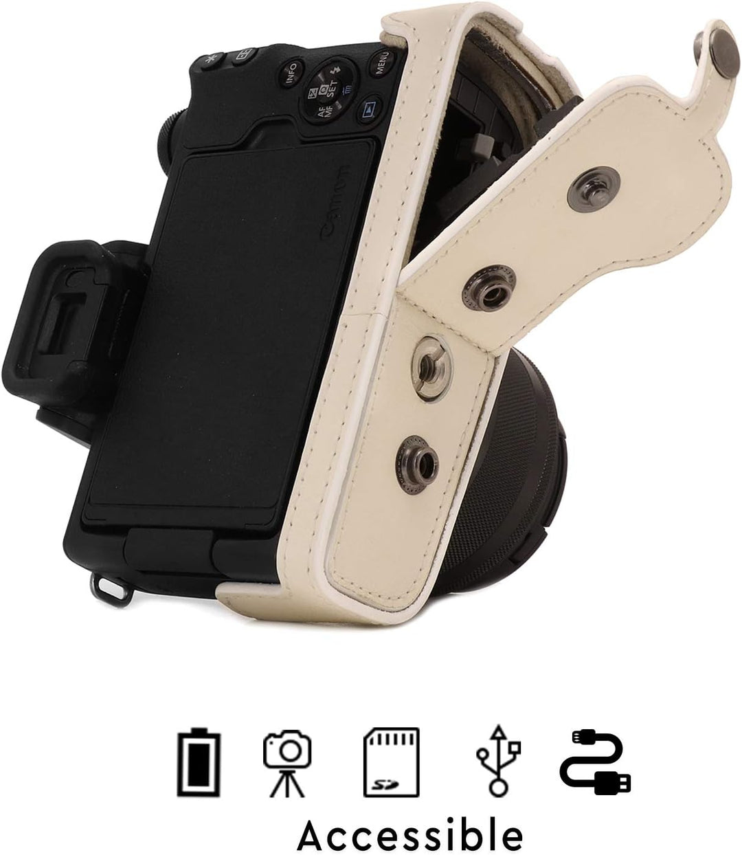 MegaGear Canon EOS M50 (15-45mm) Ever Ready Leder Kamera-Case mit Trageriemen - Weiss, Weiss