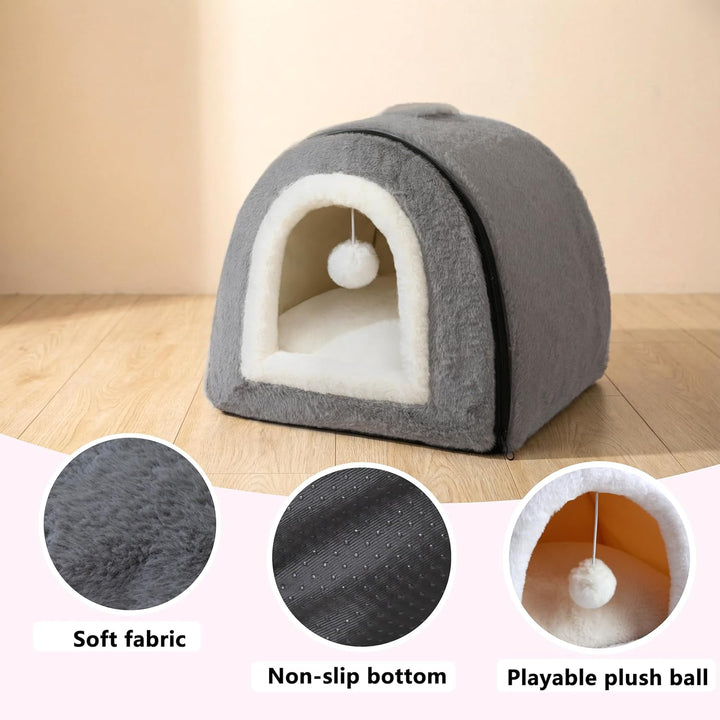 Katzenbett für Hauskatzen, faltbare Katzenhöhle, rutschfeste und wasserabweisende Unterseite, Katzen