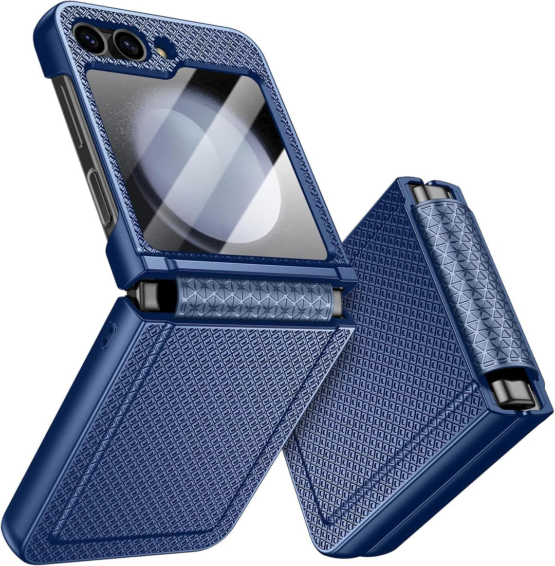 für Samsung Galaxy Z Flip 5 Hülle mit Scharnierschutz & Displayschutzfolie, Rutschfester Textur, Har