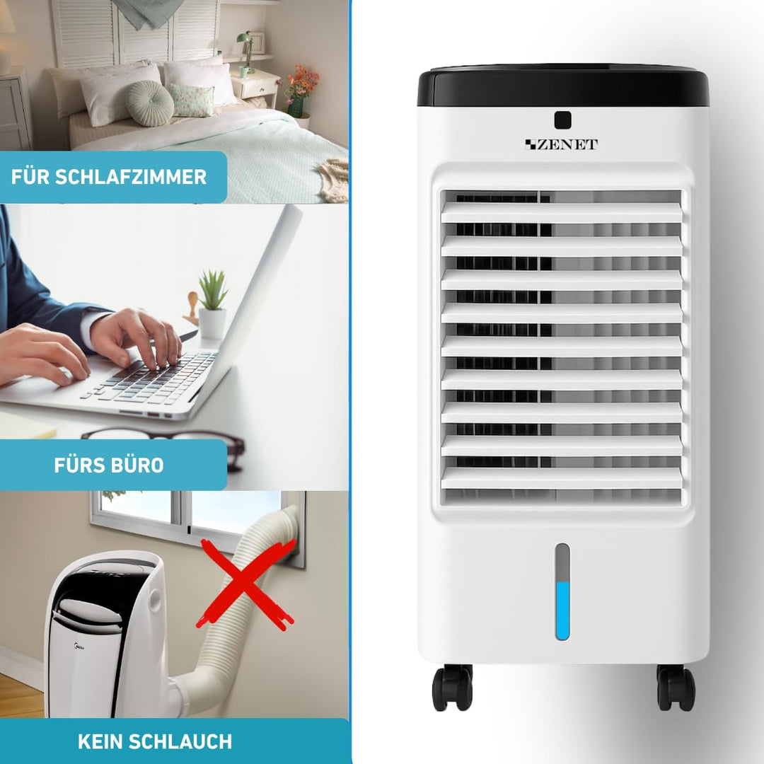 Zenet ZET-483 Mobile Klimaanlage ohne Abluftschlauch 4-in-1 mit Fernbedienung, Luftkühler, Ventilato