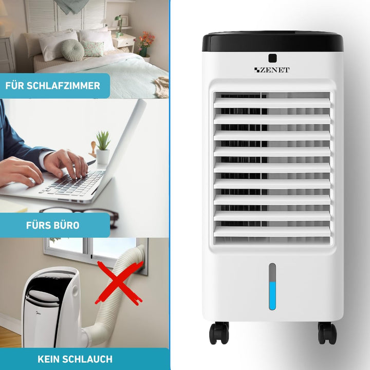 Zenet ZET-483 Mobile Klimaanlage ohne Abluftschlauch 4-in-1 mit Fernbedienung, Luftkühler, Ventilato