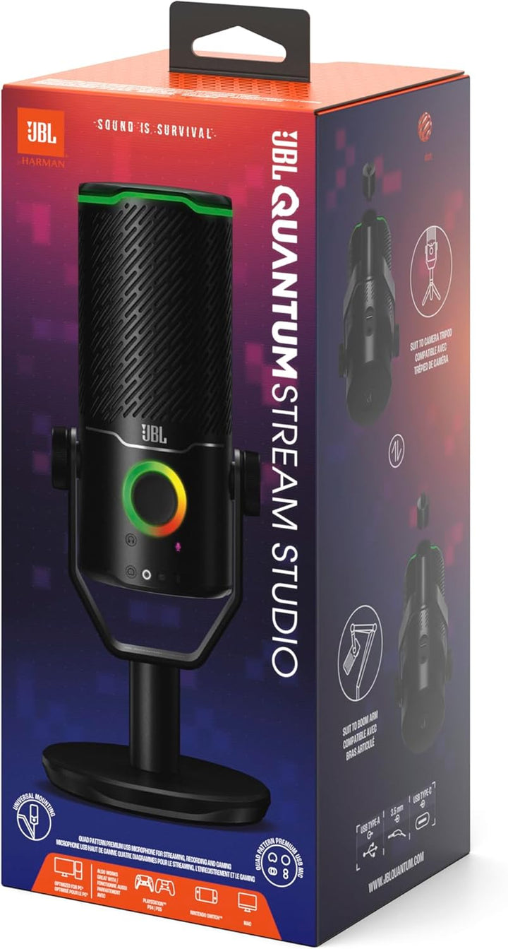 JBL Quantum Stream Studio USB Stand-Alone, 4 Mic Directivity, USB Microphone with 3 Capacitor Microp