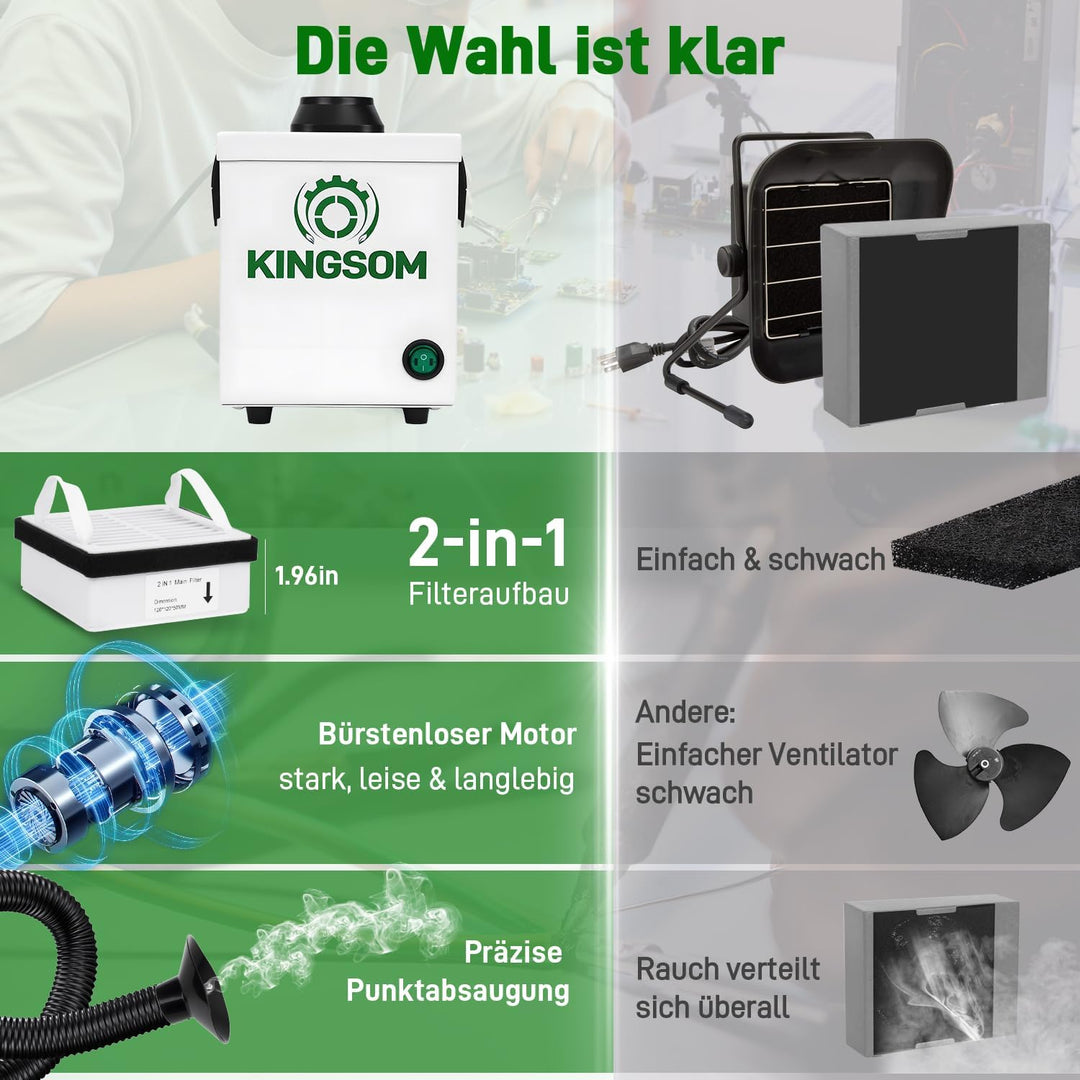 KINGSOM K7 Lötabsaugung mit 2-in-1-Aktivkohlefilter Rauchreinigung Starke Saugleistung Lötrauchabsau