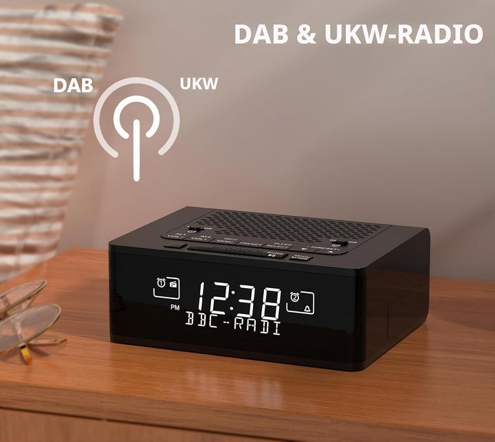 Radiowecker mit Bluetooth Lautsprecher, Digital-FM-Radio mit Schlummer Funktion, Dimmer Steuerung, H
