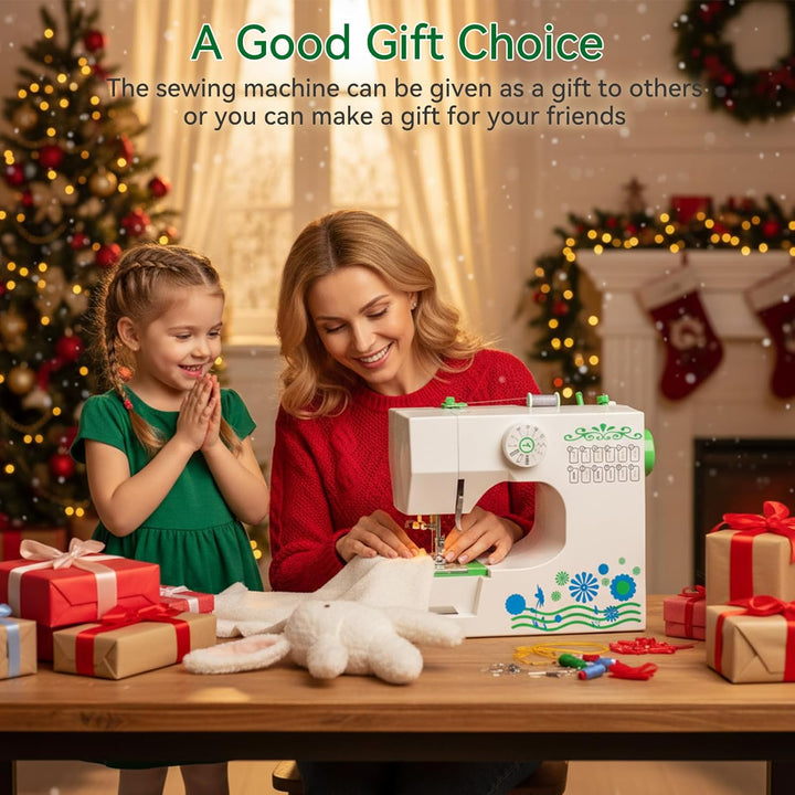 Nähmaschine für Anfänger und Kinder, 12 Stichmuster Overlock Nähmaschine, Portable Mini Sewing Machi